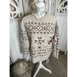 Vintage Nomadic Traders Sweater Fair Isle Style 100% Wool Snowflake Skiing Small